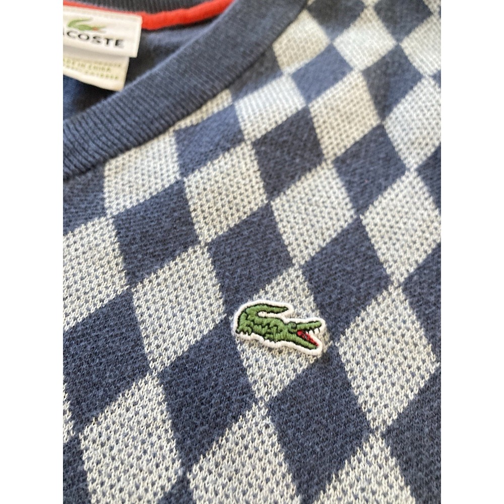 Lacoste Mens V Neck Sleeveless AOP Blue 100% Cotton Sweater Vest Size 5 - Picture 10 of 11